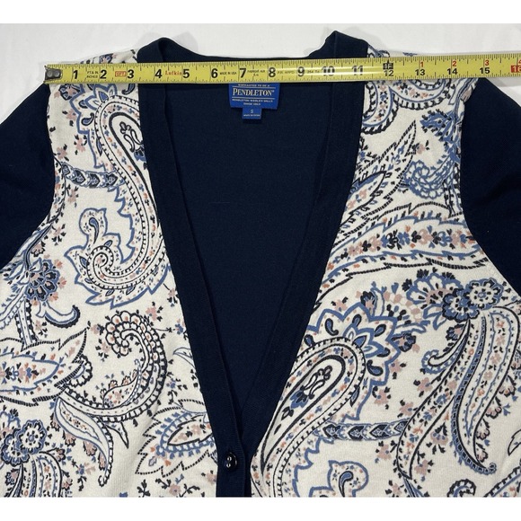 Pendleton Paisley Cardigan Sweater Women's Size Small Navy Blue Silk Nylon Blend - Picture 4 of 9